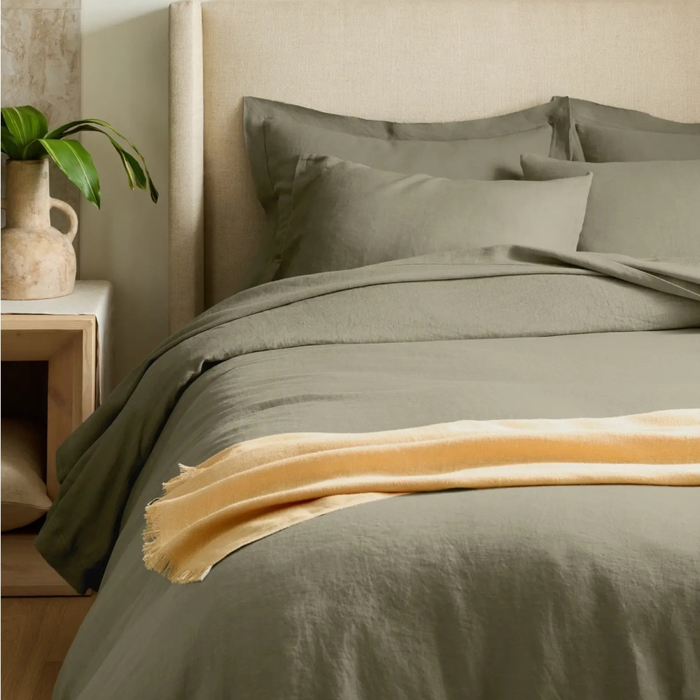 NWT Quince European Linen Double Flange Duvet Set With Shams - Willowleaf